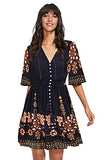 Multi Black Floral Women's Boho Button Up Split Floral Print Flowy Party Dress - Milumia | Women's Casual Dresses