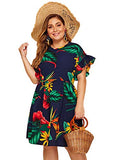 Milumia Women's Plus Size Tropical Leaf Print Ruffle Sleeve Pleated Short Dress | Women's Casual Dresses