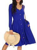 Women's Long Sleeve Casual Plain Swing Dresses Wasp Down A-Line Midi Short T-Shirt Dress with Pockets