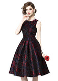 Women's Retro Elegant Sleeveless Floral Jacquard Flared Cocktail Swing Party Prom Vintage Tea Dress