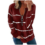 Women Sweatshirts Tie Dye Print Striped Color Block Long Sleeve Comfy Loose Soft Casual T Shirts Zip Pullover | Women's Sweaters