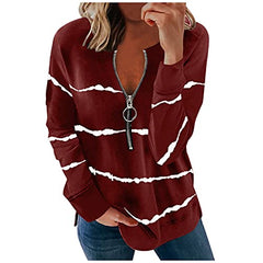 Women Sweatshirts Tie Dye Print Striped Color Block Long Sleeve Comfy Loose Soft Casual T Shirts Zip Pullover