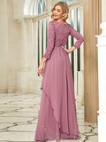 Women's Maxi A-Line Chiffon Long Sleeve Lace Formal Evening Party Dress  - Sara Clothes