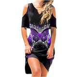 Women's Casual O-Neck Loose Print Short Sleeve Mid-Length Off-The-Shoulder Dress UK Size Party Dress Sale