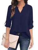 Blue Women's Casual Chiffon V Neck 3/4 Sleeve Blouse Tops - Timeson | Women's Tops and Blouses
