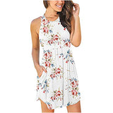 Ladies Casual Sleeveless O-Neck Pockets Ladies Slim Mini Dress Bodycon Dress Office Wear for Casual Club Cocktail Evening Gowns Work UK Size 8-26 | Women's Work Dresses