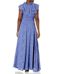 Women's Flutter Sleeve Ruffle Neck Lace Gown