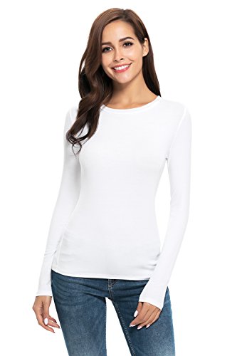 Women Long Sleeve Crew Neck Scoop Neck Rayon Slim Fit Stretchy Layer T Original Brand