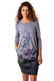 Women Textured Floral Print Shift Dress - Ladies Casual Smart Pockets Tunic Slouch Relaxed Fit Floaty Work Office 3/4 Sleeve Day Evening Lounge Wear | Women's Casual Dresses