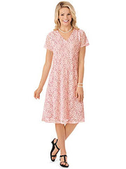 V Neck All Lace Short Sleeve Dress,  Just Below The Knee Hemline And Fully Lined