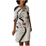 Ladies Casual Half Sleeve V-Neck Printed Ladies Loose Long Dress Bodycon Dress Office Wear for Casual Club Cocktail Evening Gowns Work UK Size 8-26 | Women's Work Dresses