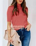 LIYOHON Womens Tops Dressy Casual Fall Cute Tops Mock Turtleneck Business White T Shirts Rose Brick-M | Women's Casual Dresses