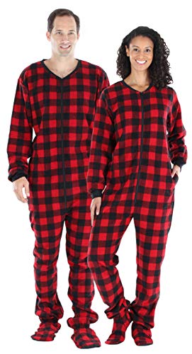 SleepytimePjs Adult Fleece Solid Color and Buffalo Plaid Footed Onesie Pajama