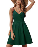 Green V Neck Floral Spaghetti Strap Summer Dress Casual Swing Midi Sundress with Pocket - STYLEWORD | Women's Casual Dresses
