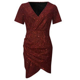 Women's Sparkly Sequined Party Dresses Fashion Short Sleeve V-Neck Shiny Nightclub Mini Dress | Original Brand | Women's Maxi Dresses