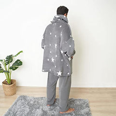 Stars Print Hooded Fleece Throw, Charcoal Grey, One Size Fits Most-Adults Men Women Teens | Women's Cardigan