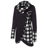 Women's Long Sleeve Cowl Neck Hoodie Sweatshirt Plaid Button Tunic Tops Blouse T Shirt