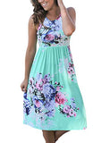 Women Summer Sleeveless Floral Print Racerback Midi Sun Dresses with Pocket