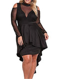 Women's Sexy Sheer Mesh Evening Gowns Plus Size Peplum High-Low Bodycon Party Dress