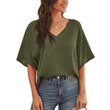 Womens Floral Chiffon Blouses V Neck Batwing Short Sleeve Summer Tops Shirts | Original Brand | Women's Tops and Blouses