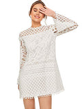 Women's Crochet Pom-pom Sheer Lace Bell Sleeve Dress