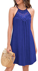 Womens Summer Sleeveless Halter Neck Lace Tunic Tank Dress Casual Short Es