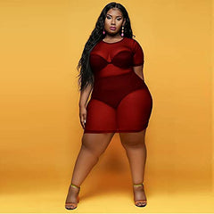 Summer Dresses for Women, Ladies's Sheer Mesh Swimsuit Plus Size Short Sleeve Dress Casual Sexy Night Party Elegant UK Size