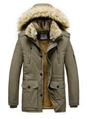 JYG Men's Winter Thicken Coat Faux Fur Lined Jacket with Removable Hood