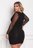 Women's V-Neck Lace Mesh See Through Perspective Bodycon Clubwear Mini Short Plus Size Night Party Dresses