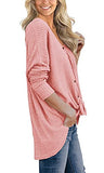 IWOLLENCE Womens Loose Henley Blouse Bat Wing Long Sleeve Button Down T Shirts Tie Front Knot Tops Pink Medium | Women's Tops and Blouses