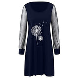 Fashion Printed Skirt for Women, Autumn O-Neck Hollow Out Printing Loose Long Sleeve Dress | Original Brand