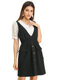 Women's V Neck Button Suspender Casual Mini Overalls Pinafore Dress with Pockets | Original Brand