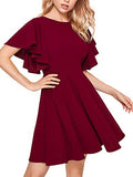 Burgundy Women's Stretchy A Line Swing Flared Skater Cocktail Party Dress - Romwe | Women's Cocktail Dresses