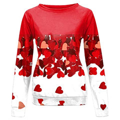 Women's Casual Valentine's Day Sweatshirt Ladies Stylish Heart /Love/ Rose Print Crew-Neck Pullover Jumpers | Original Brand