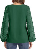 Women's Lantern Sleeve V Neck Chiffon Shirt Casual Work Shirt Swiss Dot Top | Original Brand | Women's Tops and Blouses
