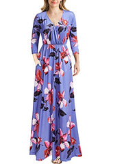 Purple Floral Women Cap Sleeve Loose Plain Pockets Maxi Casual Formal Long Dresses - REPHYLLIS | Women's Formal Dresses