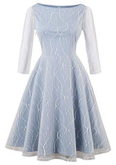 Women's Vintage 3/4 Length Sleeve Lace A-line Cocktail Party Dress