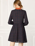 Women's Plaid Vintage Casual Loose Fit Half Placket Contrast Collar Dress