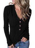 Women's Long Sleeve V Neck Ribbed Button Knit Sweater Solid Color Tops | Women's Sweaters