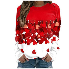 Women's Casual Valentine's Day Sweatshirt Ladies Stylish Heart /Love/ Rose Print Crew-Neck Pullover Jumpers | Original Brand