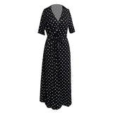 Ladies Casual Loose Bandage Short Sleeve Solid V-Neck Ankle-Length Dress Bodycon Dress Office Wear for Casual Club Cocktail Evening Gowns Work UK Size 8-26 | Women's Work Dresses