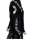 Womens Moon Gothic Witchcraft Hooded Cardigan Occult Long Sleeve Punk Hoodie Mid Long Sweatshirt