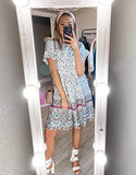 Women's Casual Short Sleeve Summer Dresses Crewneck Floral Print High Beach Cute Mini Flowy Dress | Original Brand