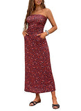 Womens Strapless Floral Print Dress Cosy Bandeau Long Casual Maxi Beach Dresses