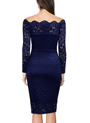 Women's Vintage Off Shoulder Flare Lace Slim Cocktail Pencil Dress