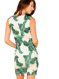 Women's Palm Leaf Print Sleeveless Round Neck Work Bodycon Dress | Women's Work Dresses