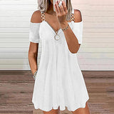 Women's Wedding Guest Dresses Travel Sundress Solid Color Beach Dress Summer Short Sleeve V-Neck | Original Brand