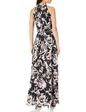 Women's Mock Neck Floral Burnout Jaquard Gown Special Occasion Dress