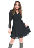 Dress Long Sleeve Double Layer - Womens V-Neck Wrap-Around Midi Floaty Dress - Perfect for Weddings, Date Nights and Office | Women's Work Dresses