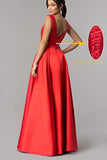 Stylefun Elegant Prom Dresses Long Ball Gown for Women Simple V-Neck A-line Satin Formal Gowns HD62